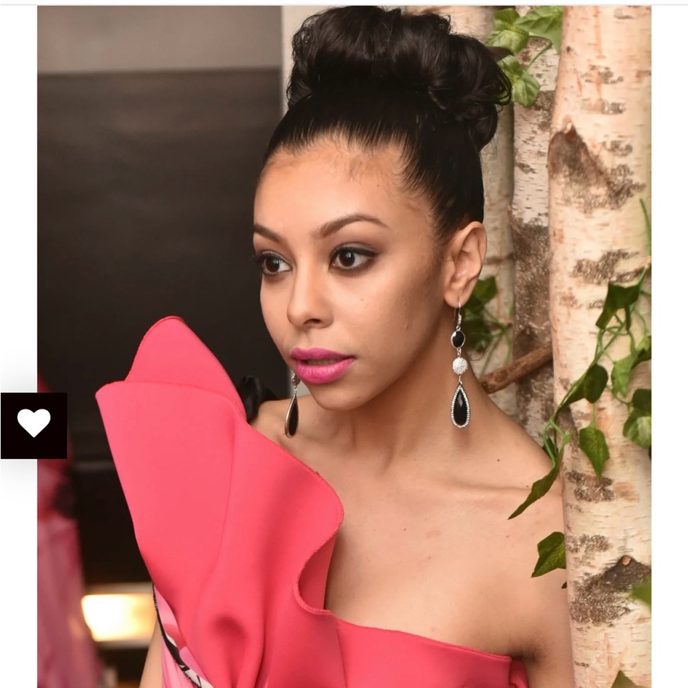 Onyx, White Topaz, CZ Sterling Silver Earrings